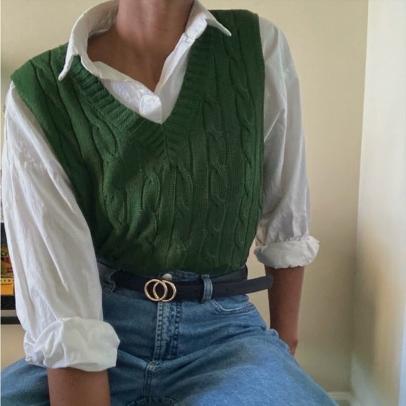 Harlow | Sage Green Cable Knit Sweater Vest - Picture 13 of 14